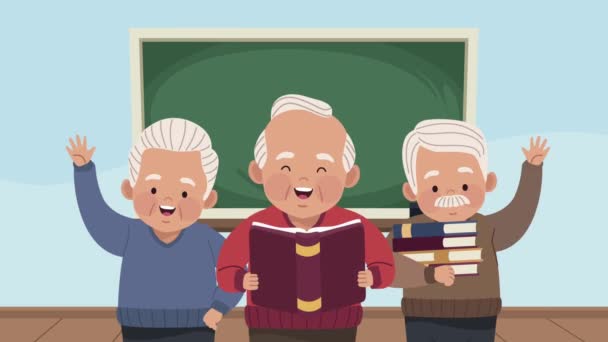 Gamla män studerar med bok animation — Stockvideo