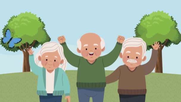 Ancianos en el paisaje — Vídeo de stock