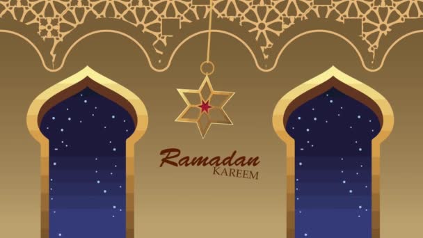 Ramadan kareem belettering met sterren opknoping — Stockvideo