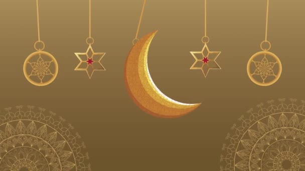 Animazione ramadan kareem con luna e stelle appese — Video Stock