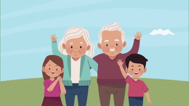 Abuelos pareja con niños — Vídeos de Stock