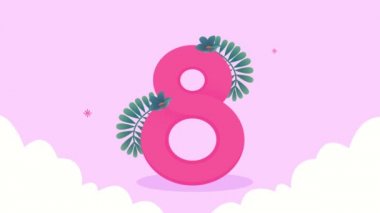 Sekiz numaralı mutlu kadın günü yapraklarıyla.