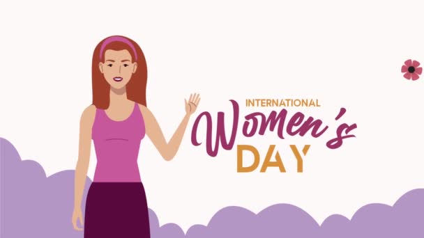 Feliz día de las mujeres letras con la mujer — Vídeo de stock