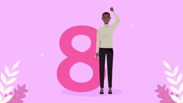 Happy womens day number eight with afro woman — Stock Video