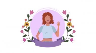 Kız ve kurdeleli çiçeklerle mutlu kadınlar günü animasyonu