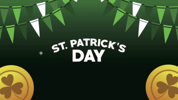 Saint patricks day lettering with garlands and coins — Stock Video