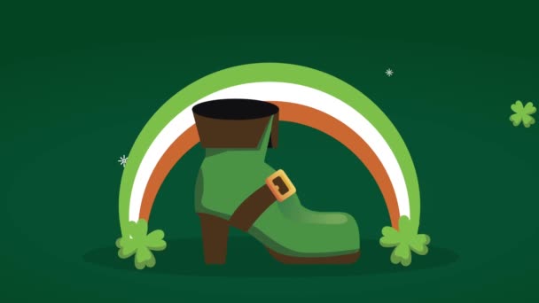 Santo patricks animação dia com sapato de duende e arco-íris — Vídeo de Stock