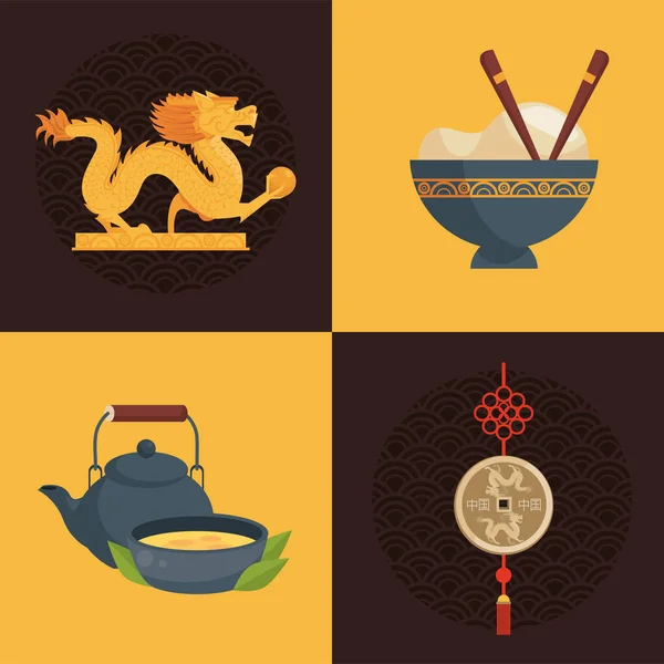 Quatro ícones de cultura china — Vetor de Stock