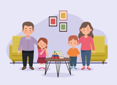 çift ve çocuklar oturma odasında.