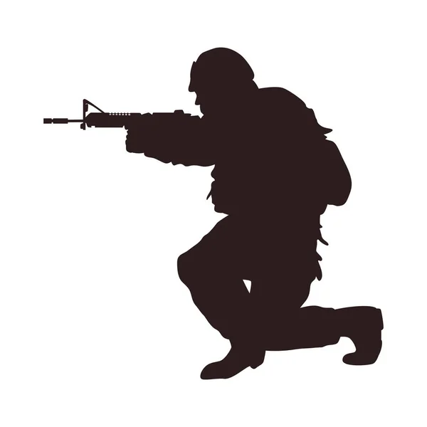 Soldado con silueta de rifle — Vector de stock