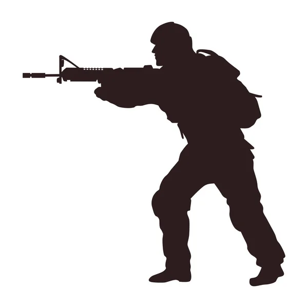 Soldado apuntando con silueta de rifle — Vector de stock
