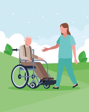 Yaşlı bir adam ve yaşlı bir hemşire.