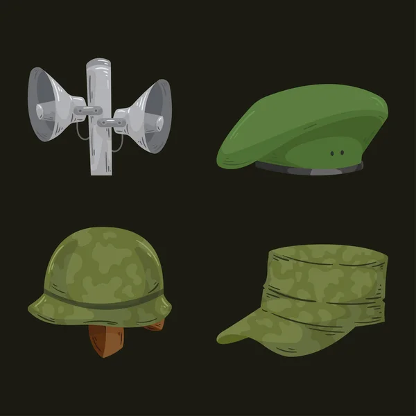 Четыре иконы военной техники — стоковый вектор
