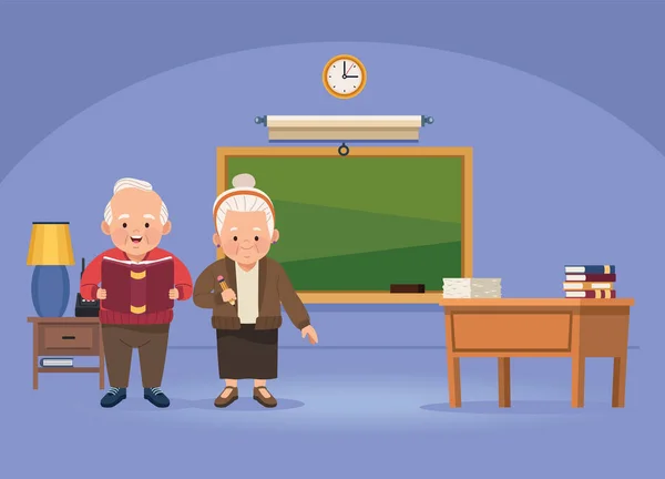 Old couple in classroom — Stock Vector