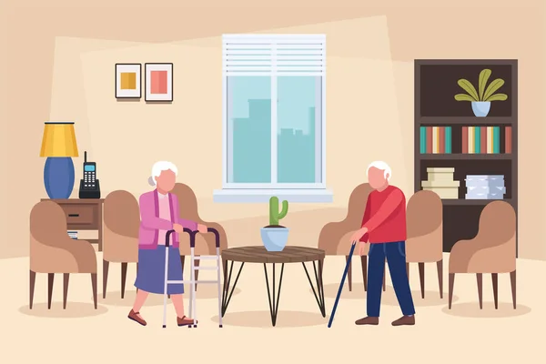 Ηλικιωμένο ζευγάρι στο σπίτι — Διανυσματικό Αρχείο