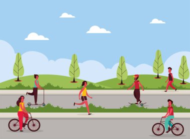 Arabasız geçen altı kişi.