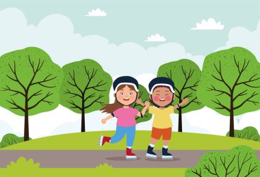 Kız çift parkta paten yapıyor.