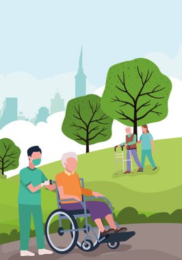 Yaşlı bir çift ve yaşlı doktorlar.