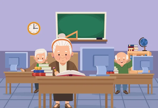 Formation continue des personnes âgées en classe — Image vectorielle