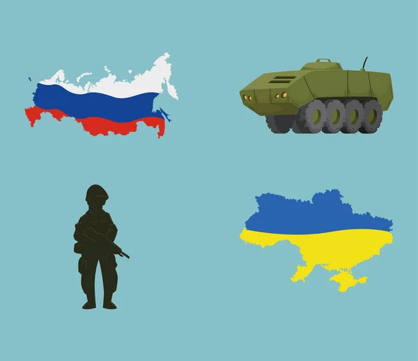 Guerra ucraniana cuatro iconos — Vector de stock