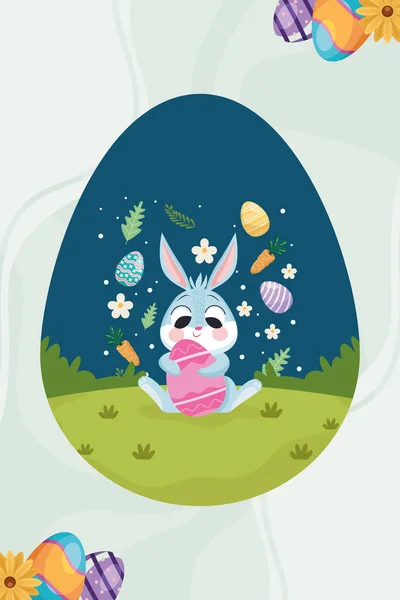 Rabbit with eggs painted — Stock Vector