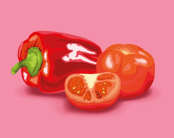 Paprika und Tomaten Gemüse — Stockvektor