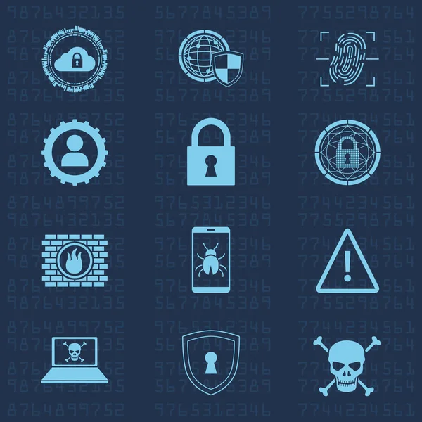 Zwölf Symbole für Cyber-Sicherheit — Stockvektor