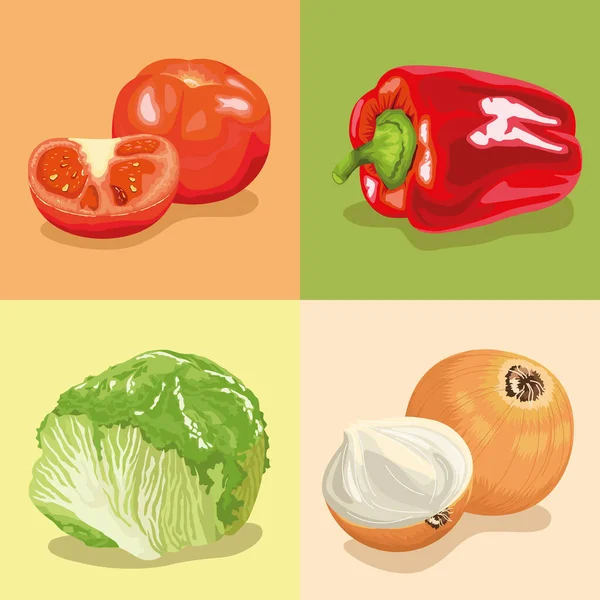 Grönsaker hälsosam mat fyra ikoner — Stock vektor