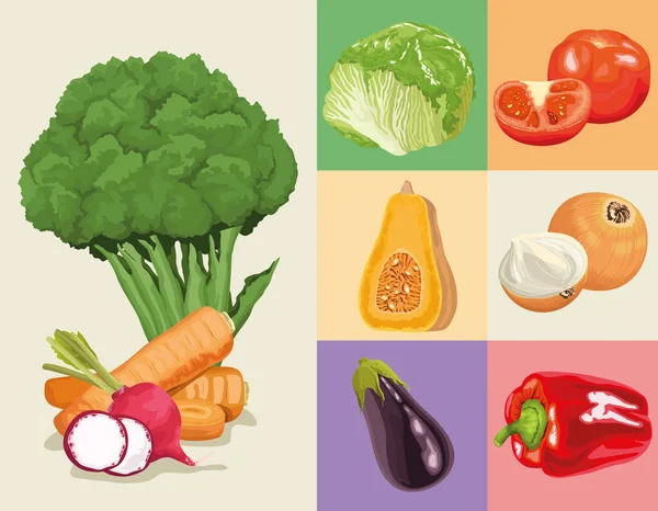 Grönsaker hälsosam mat nio ikoner — Stock vektor
