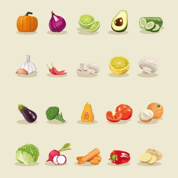 Tjugo färska grönsaker ikoner — Stock vektor