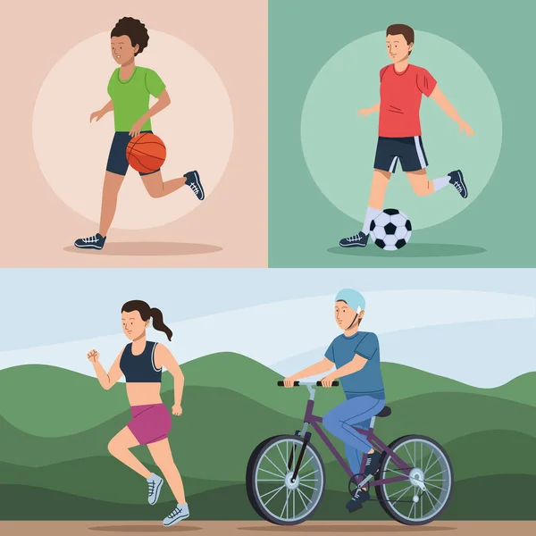 Четыре человека занимаются спортом — стоковый вектор