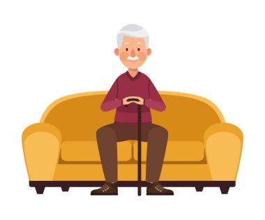 Kanepede oturan yaşlı adam.