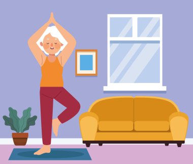 Büyükanne yoga yapıyor.