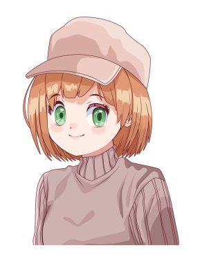 Pembe şapka anime giyen kız.