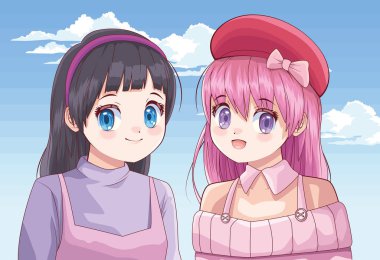 Kızlar anime tarzında çiftleşir