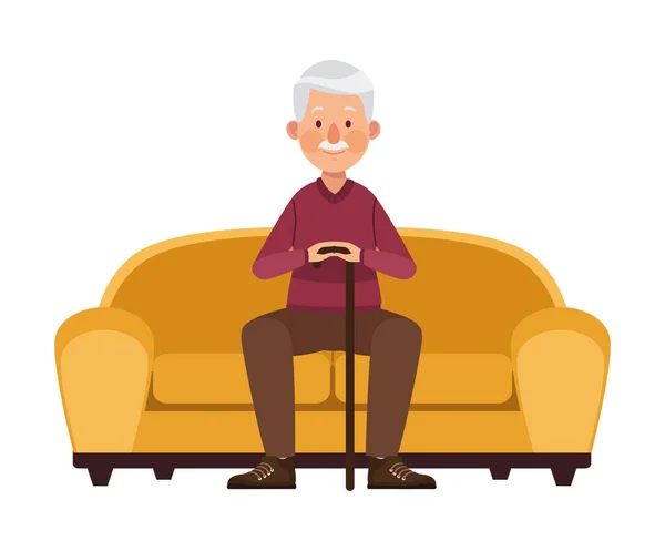 Öreg ember ül a kanapén — Stock Vector