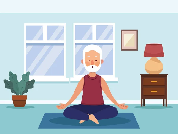 Oude man mediteren — Stockvector