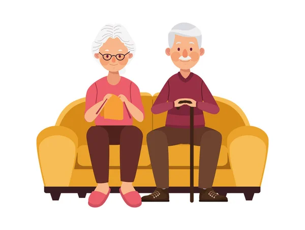 Para starsza w kanapie — Wektor stockowy