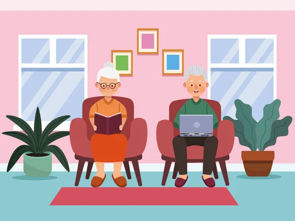 Äldre par i vardagsrum — Stock vektor