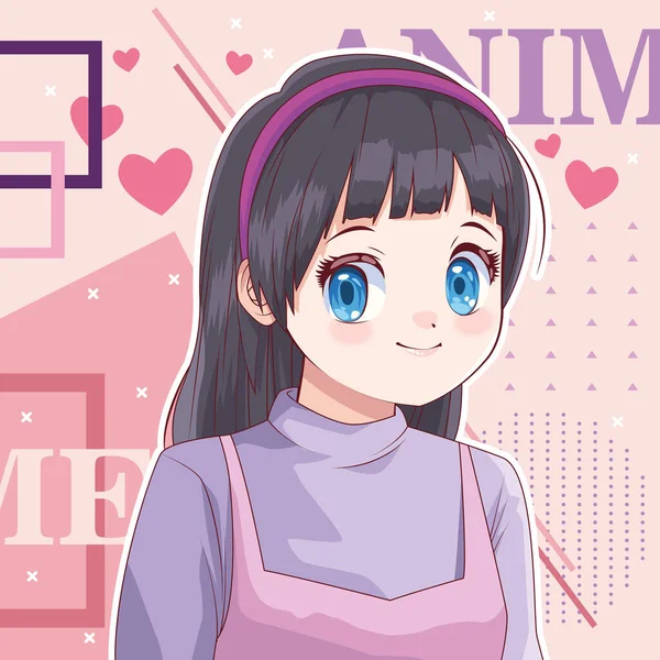 Dziewczyna i serca anime — Wektor stockowy