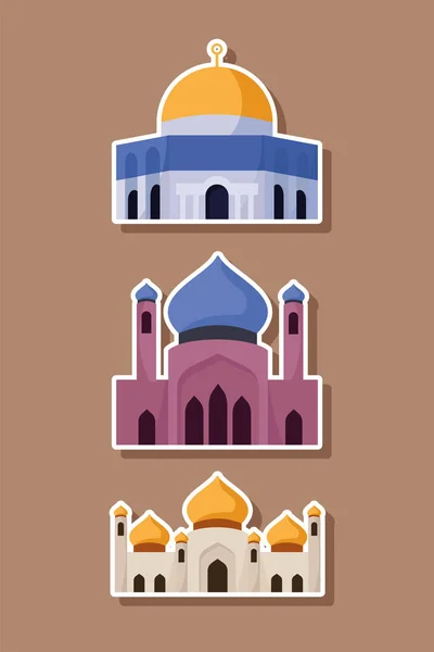 Tres palacios y mezquitas — Vector de stock