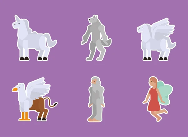 Fantastische Kreaturen sechs Charaktere — Stockvektor