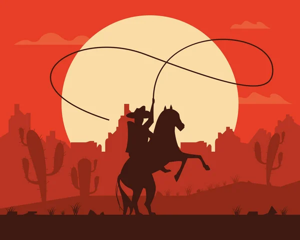 Vaquero con cuerda escena — Vector de stock