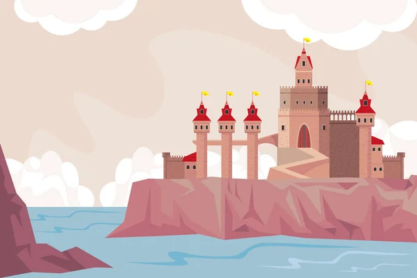 Розовый замок на берегу моря — стоковый вектор