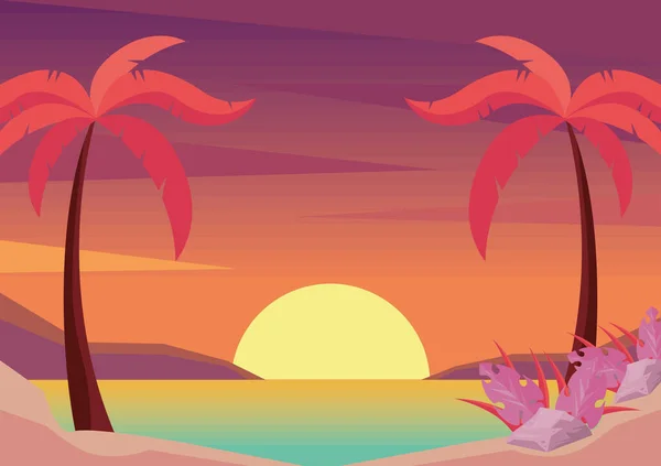 海滩海景日落时间 — 图库矢量图片