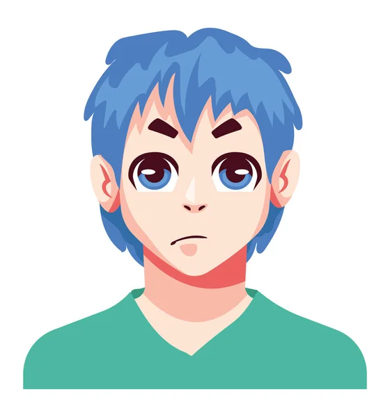 Anime homem com cabelo azul — Vetor de Stock