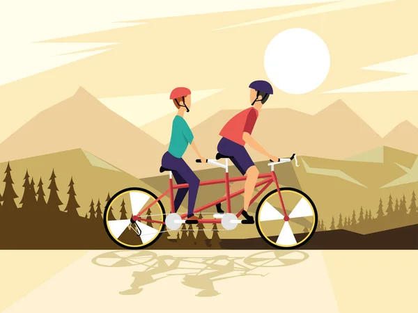 Couple en tandem vélo — Image vectorielle