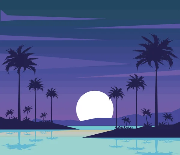 Plage paysage marin nuit — Image vectorielle