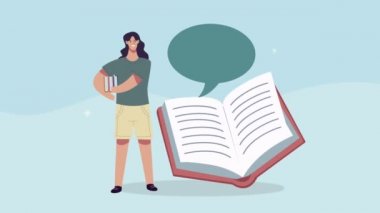 Kitap ve konuşma balonu olan öğrenci kadın.