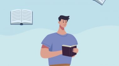 Genç bir öğrenci kitap ve kitap okuyor.